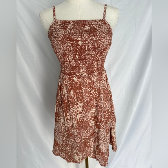 Angie Smocked Floral Mini Dress - Terracotta & Cream Size Small - Picture 1 of 6